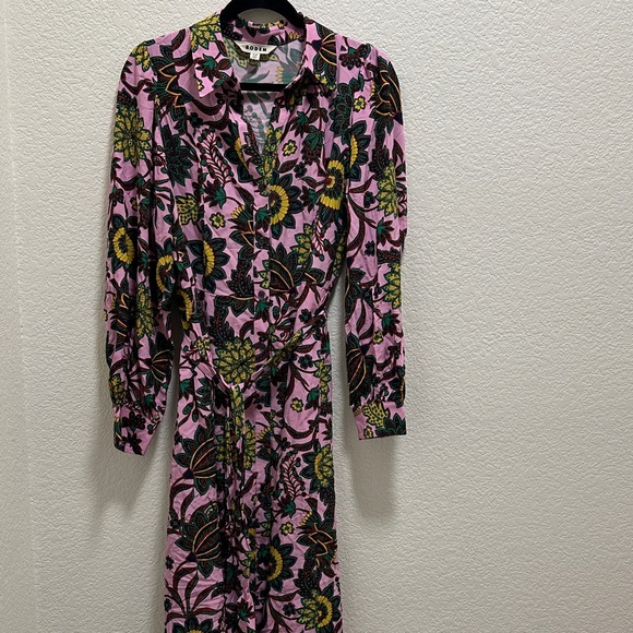 Boden Pink and Green Floral Long Sleeve Dress